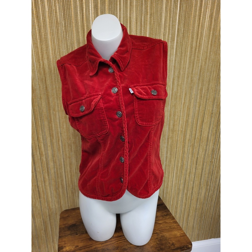 Levis Womens Red Corduroy Trucker Vest Button Front Cotton Sz M Cowgirl Western